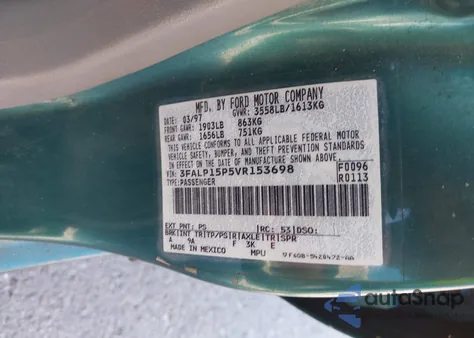 1997 Ford Escort Lx from USA, damaged, VIN 3FALP15P5VR153698